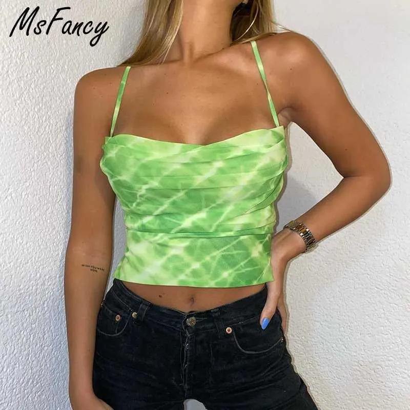 Msfancy Summer Dye Corset Top Women Green Sexy Backless Crop Top Mujer Y2K Debardeur Femmes 210604