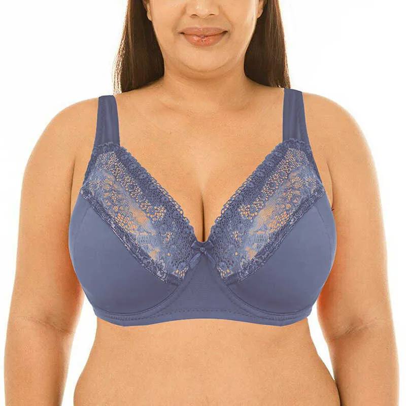 Soutien-gorge grande taille femmes dentelle grande Bralette pleine coupe soutien-gorge à armatures haut Lingerie 40 42 44 48 50 D E F FF G Cup 210623