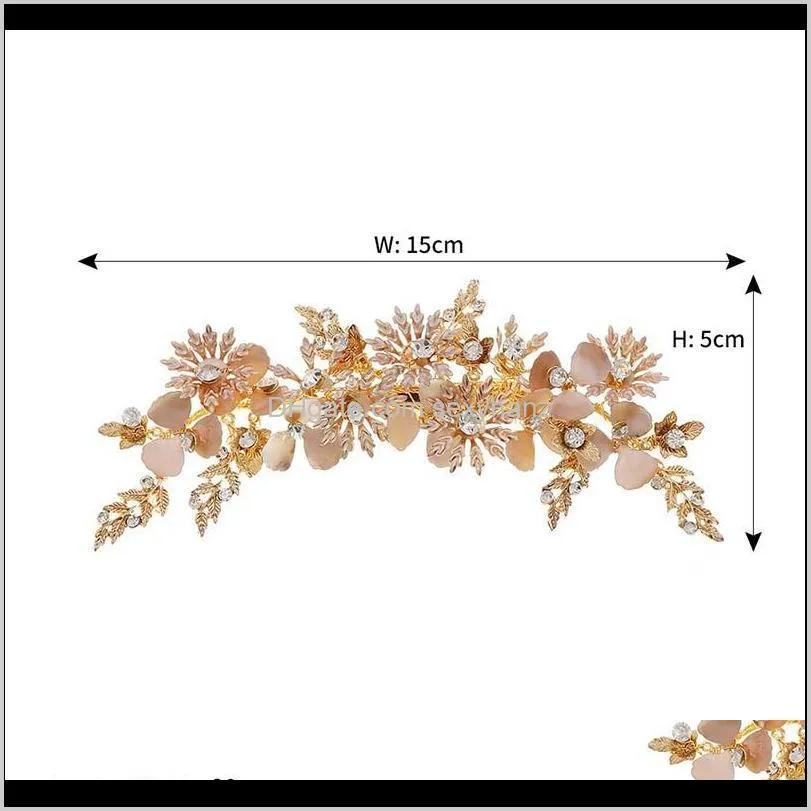 bride wedding hair grip handmade rhinestone hairpin retro gold flower leaves hair clip headpeice headband accessories vl