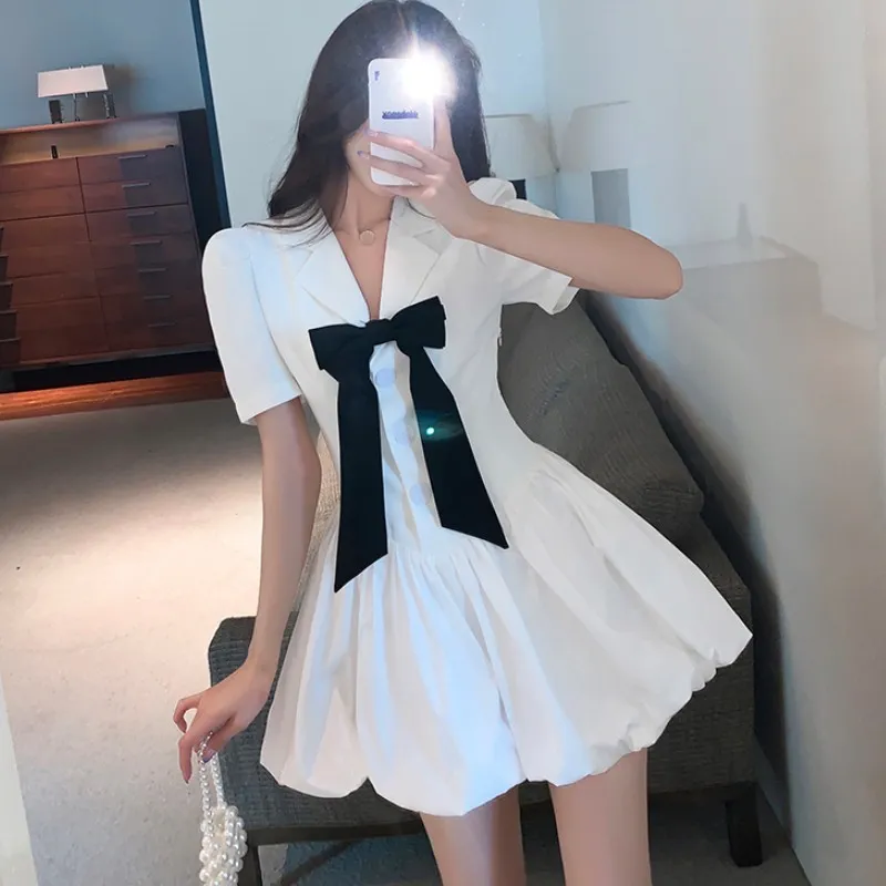 Vestidos De Trabalho Branco Mini Vestido Elegante: Colarinho