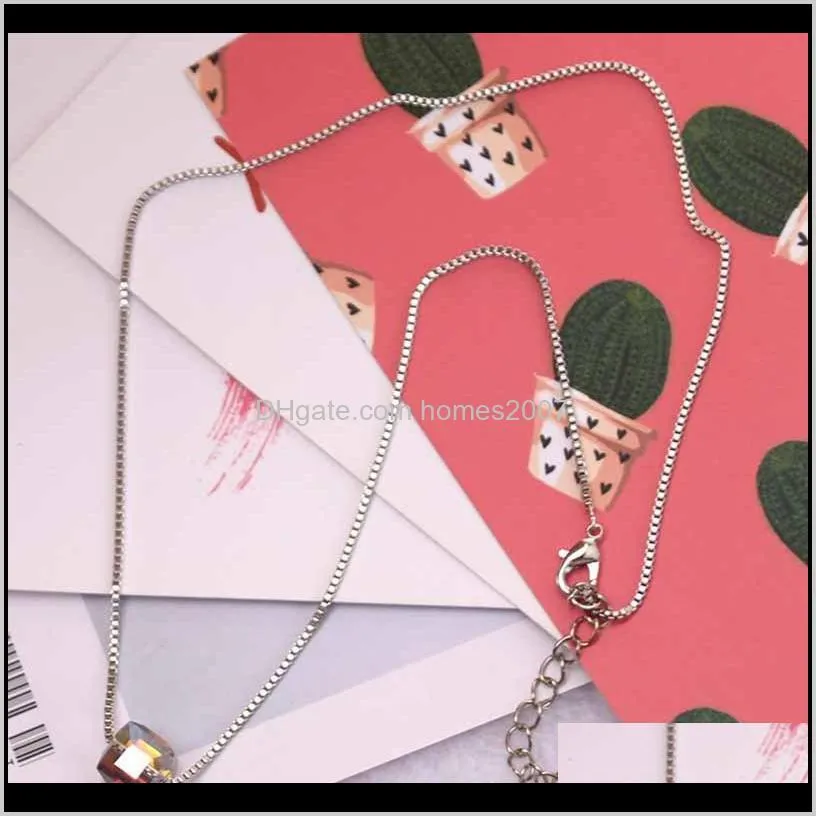 new popular square crystal cube aurora sugar cube necklace female clavicle chain simple fashion temperament necklace