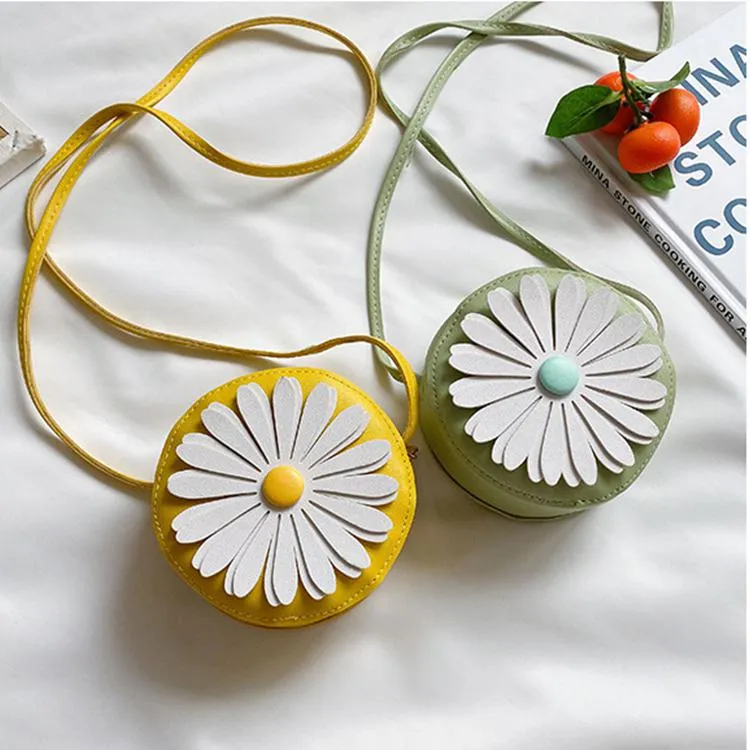 Round Shape Flower Style Mini Kids Bag Lovely Daisy Girls Messenger Bag Backpack One Shoulder Bag Coin Bags M072B