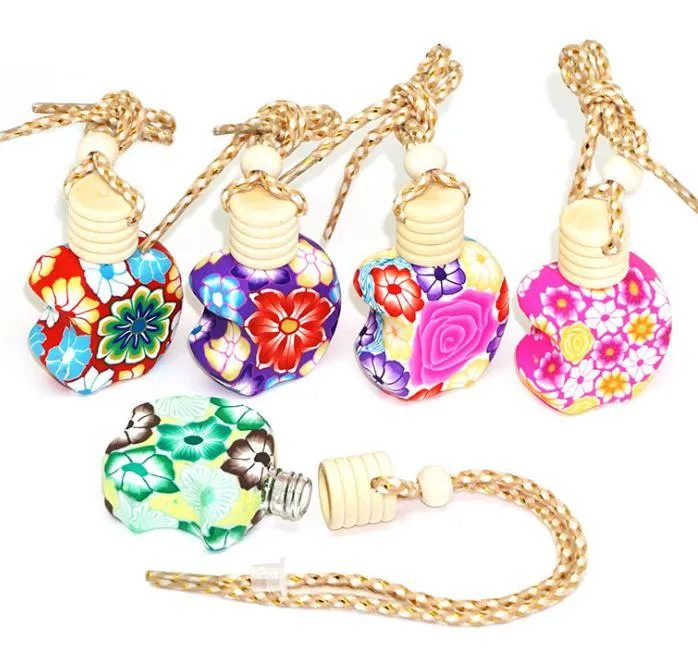 15ml Mix Color Car Hanging Decoration Pendant Pottery Essential Oils Perfume Bottle High Quality Ceramic Glass Hang Rope Empty