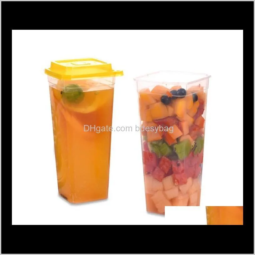 960ml disposable cups thick transparent plastic drinking lid juice tea cup with fork