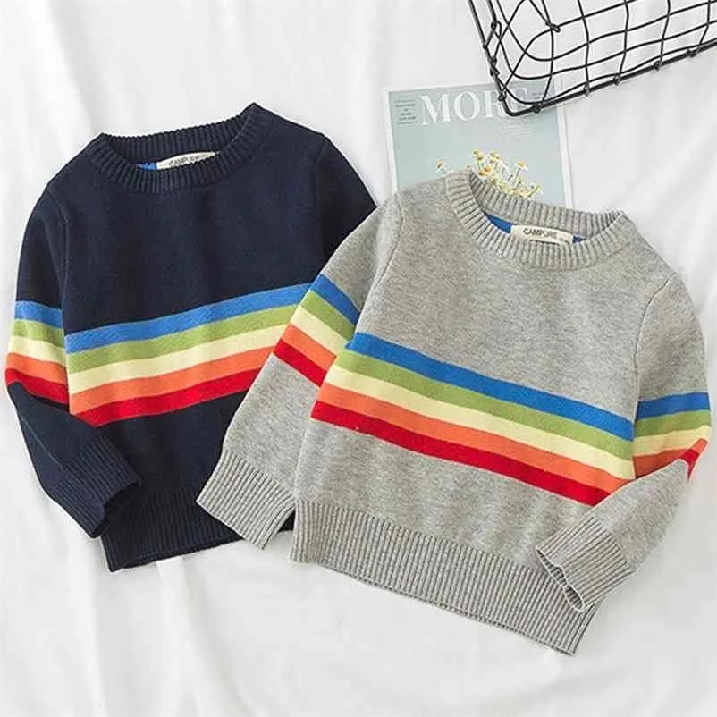 Jungen Regenbogen Kinder Strickwaren Herbst Winter Mode Baby Mädchen Kleidung Oberbekleidung Kinder Pullover Tops Mädchen Pullover 1-5 Jahre 210521