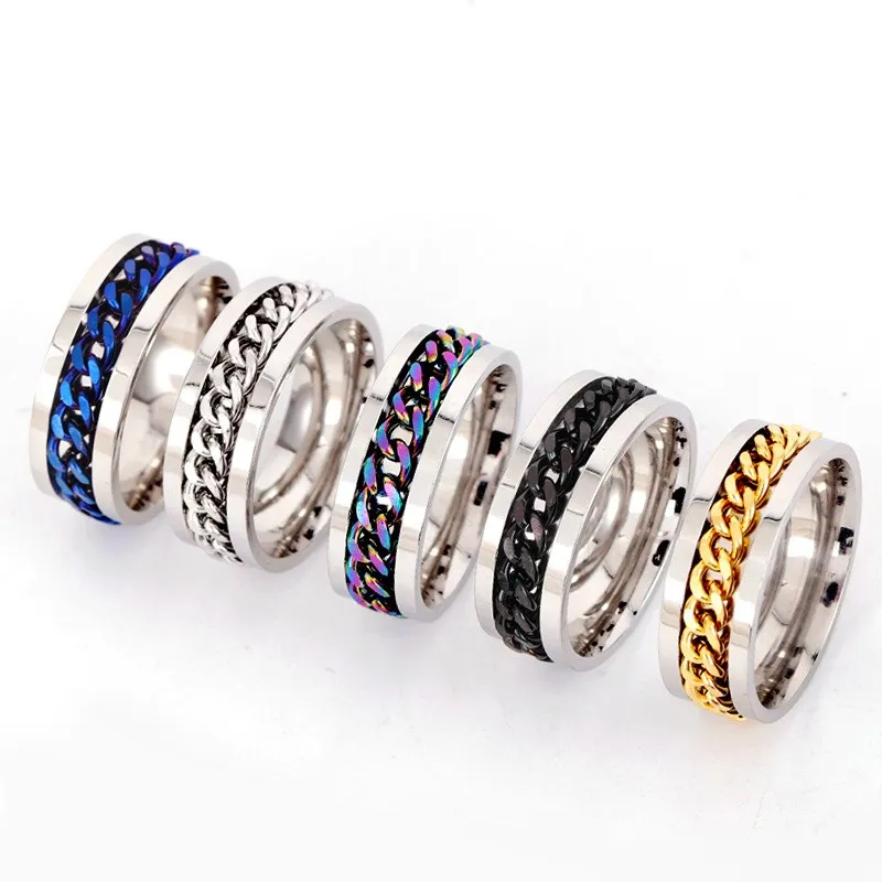 Cool Design Men Beer Opening Band Ring Rotatable Chain Stainless Steel Rings