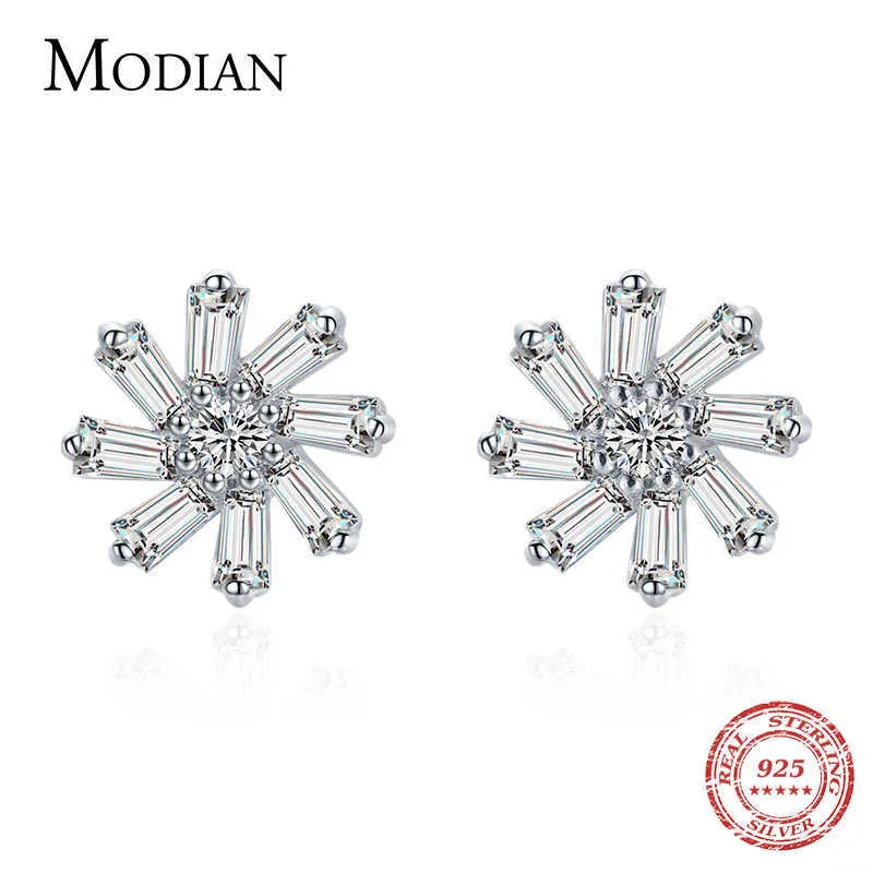 925 Sterling Silver Snowflake Rotating Flower Stud Earrings for Women Hypoallergenic Elegant Wedding Statement Jewelry 210707