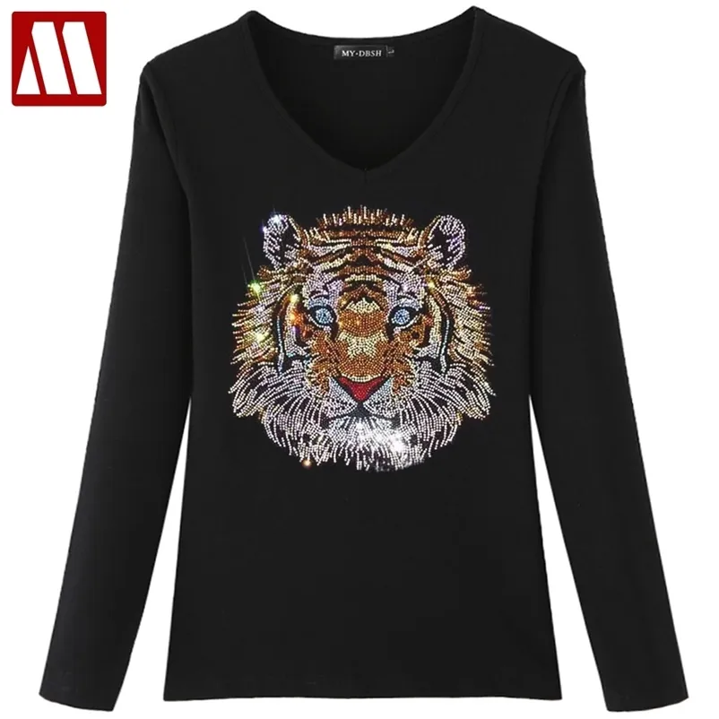 新しいarrrive tiger tshirt ladyダイヤモンドコットンTシャツの女性のトップティーデザイナー女性Tシャツプラスサイズ5xl 210330