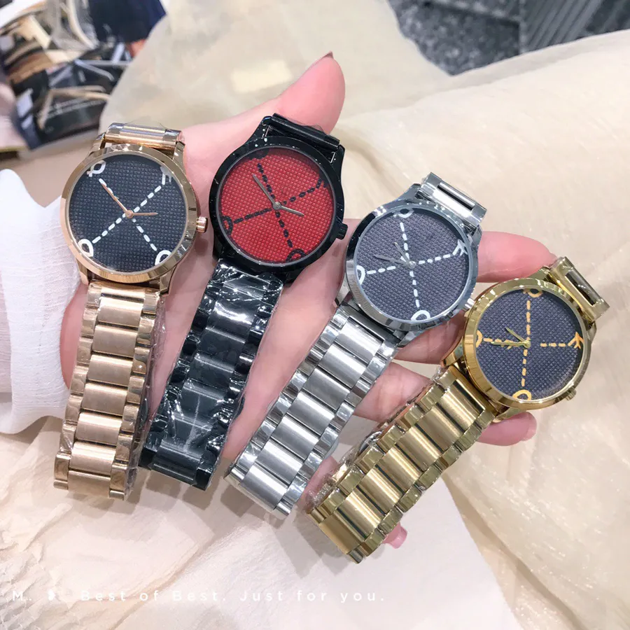 Mode pleine marque montre-bracelet femmes fille grandes lettres Style métal acier bande Quartz avec luxe Logo horloge G88