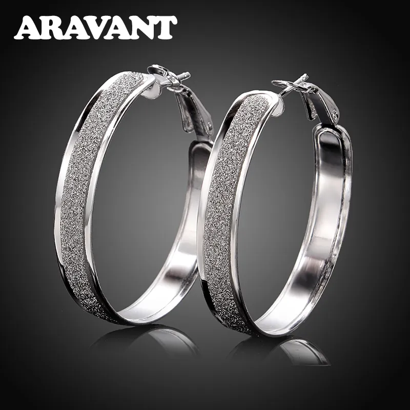 100% 925 Sterling Silver Hoop Kolczyk Dla Kobiet 40mm Scrub Duży Okrągły Kolczyki Kolczyki Biżuteria Prezent