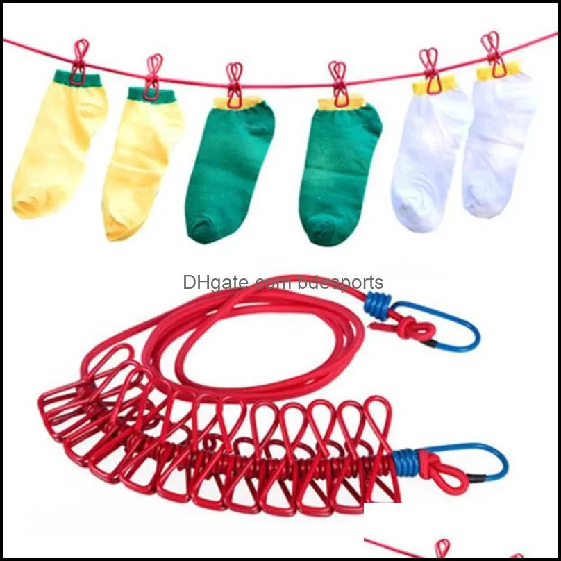 185CM Durable Outdoor Wild Travel Portable Windproof Elastic Clothesline 12PC Clips Hanger Drying rack clothes hanging Rope line