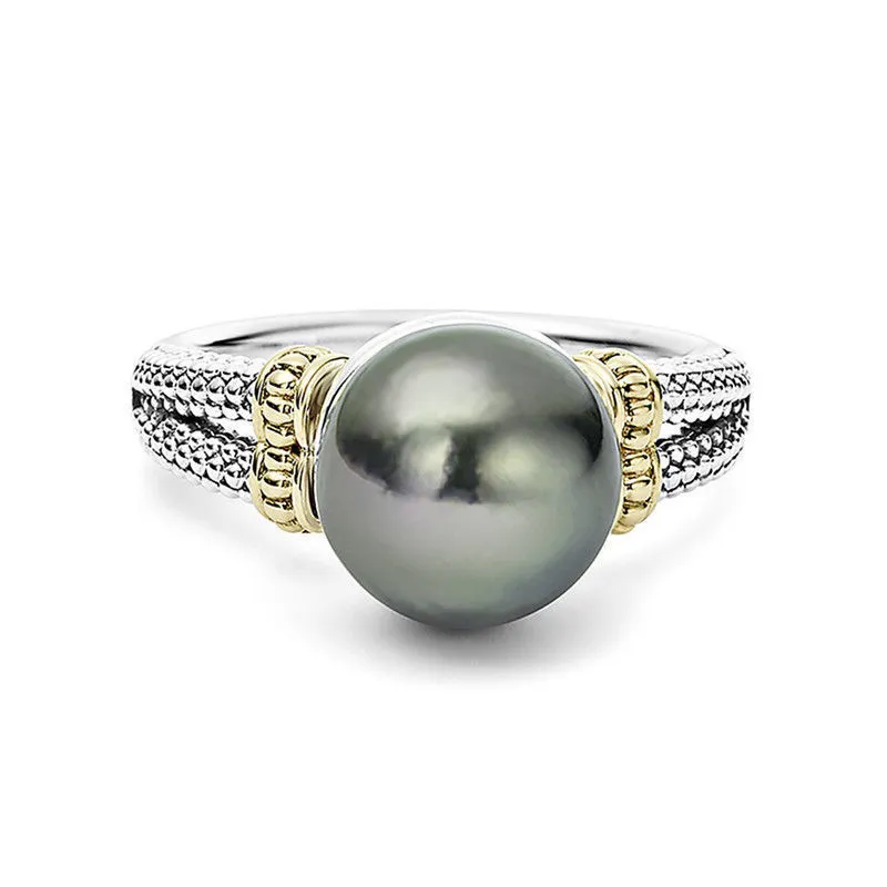 Und European American Grey Pearl Ring für Frauen Inlay Kubikzircon 925 Silber Verlobungsring Schmuck 210507