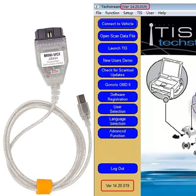 مصغرة كابل VCI مع FT232RQ رقاقة V14.20.019 J2534 لواجهة تشخيص تويوتا OBD2