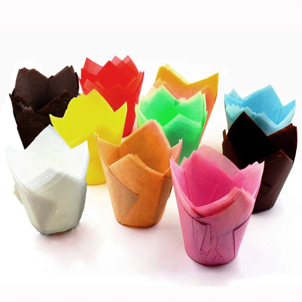 Gobelets de cuisson tulipe en papier parchemin, emballages de doublure de muffins pour cupcakes, mariages, anniversaires, fêtes prénatales, PHJK2203