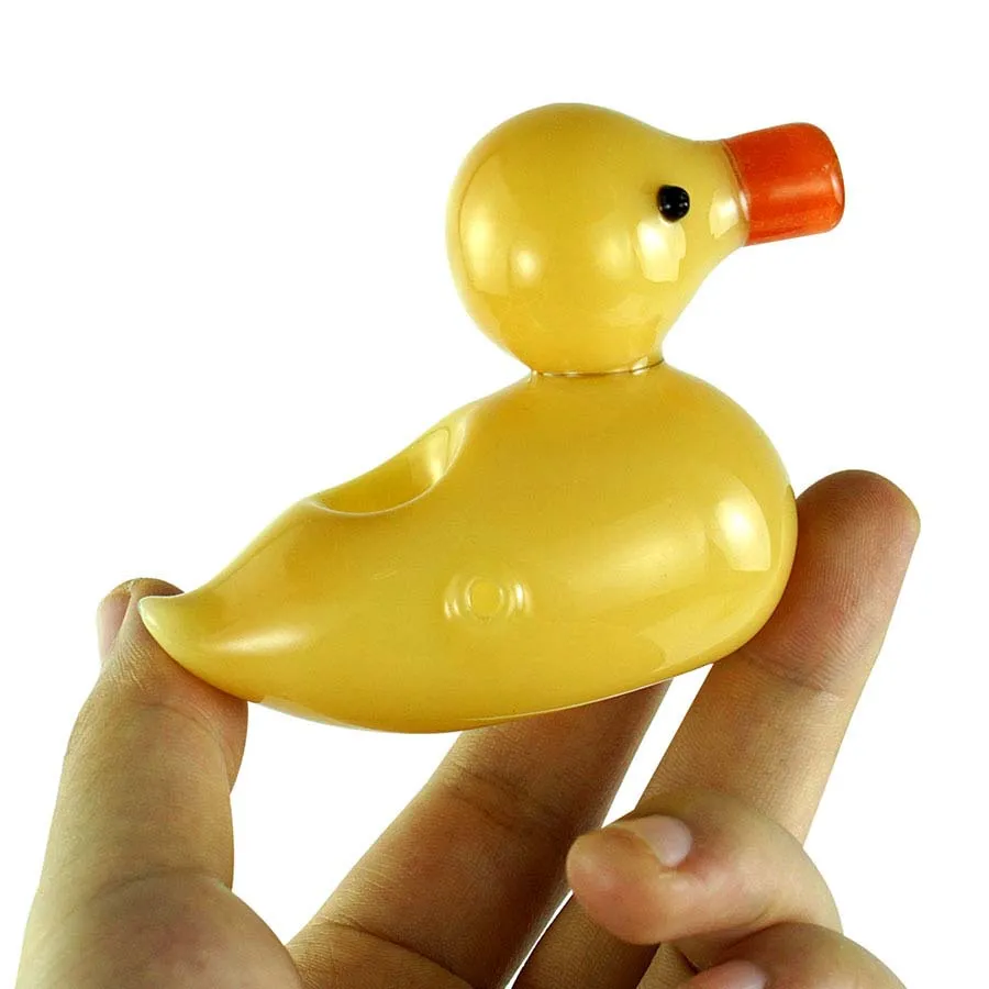 Único Pequeno Amarelo Forma De Pato De Vidro De Fumar Tubulações Bubbler Dab Rig Rig Rig Rigs Petróleo Bong Tubulação Dólatos