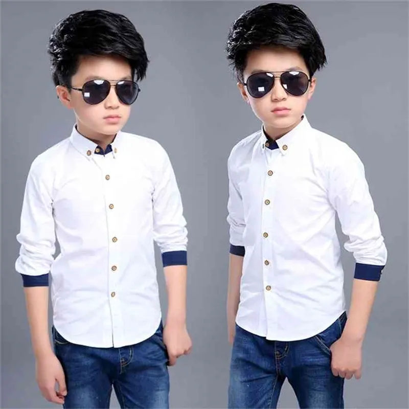 Teenage Boys Shirts School graduation for Turn Down Collar For kindergarten Kids White Clothe 6 8 10 12 14 Year 210713