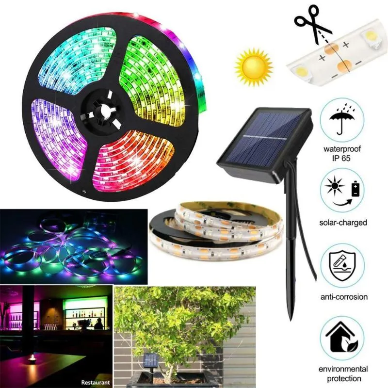 Paski RGB zasilane słoneczną LED Pasek 150 diody LED 2835 SMD Wodoodporny i IP65 Elastyczne regulowane światła sznurkowe Tape Tape Tape Slawped