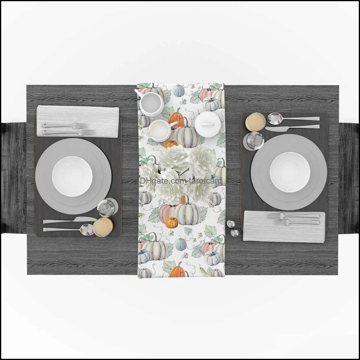 Modern Floral Tablecloth Thanksgiving Design Pumpkin Table Runner For Wedding el Party Table Runners Home Decoration 220107