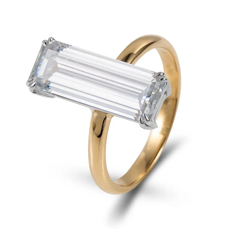 2021 Design verde diamante Long esmeralda cortado anel de jóias inteiras em anéis de noivado de casamento 14k de ouro