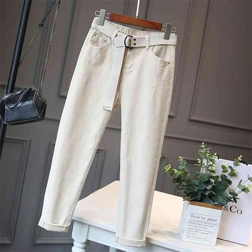 Été Corée Mode Femmes Lâche Cheville-longueur Denim Sarouel All-matched Casual Taille Élastique Blanc Jeans S983 210512