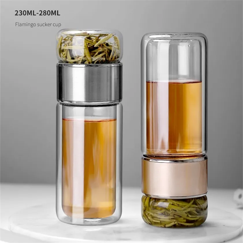 Glass Water Bottle With Tea Infuser Filter Separation Double Wall Leakproof My 230ml 280ml 220217