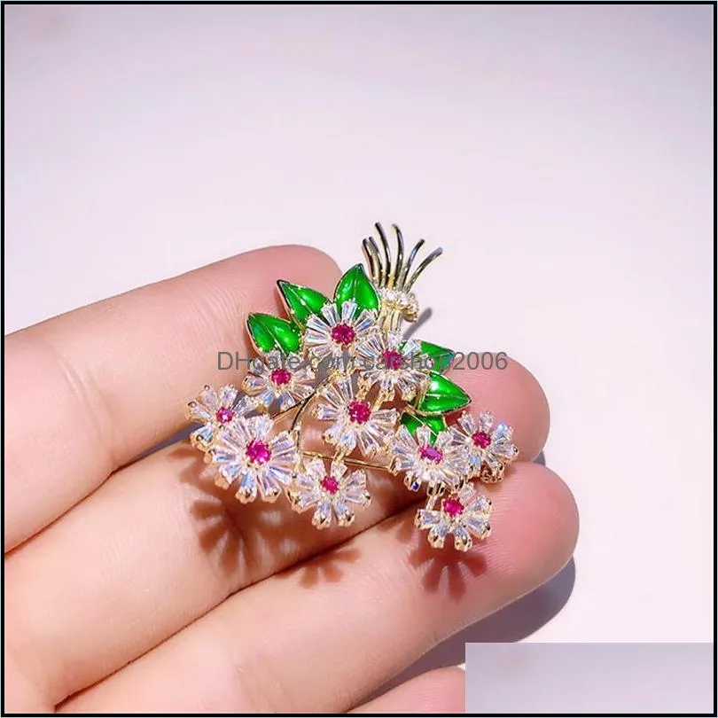 Pins, Brooches Beautiful Crystal Cubic Zirconia Flower For Women Broach Pin Fashion Wedding Bridal Bouquet Sash Jewelry Accessories