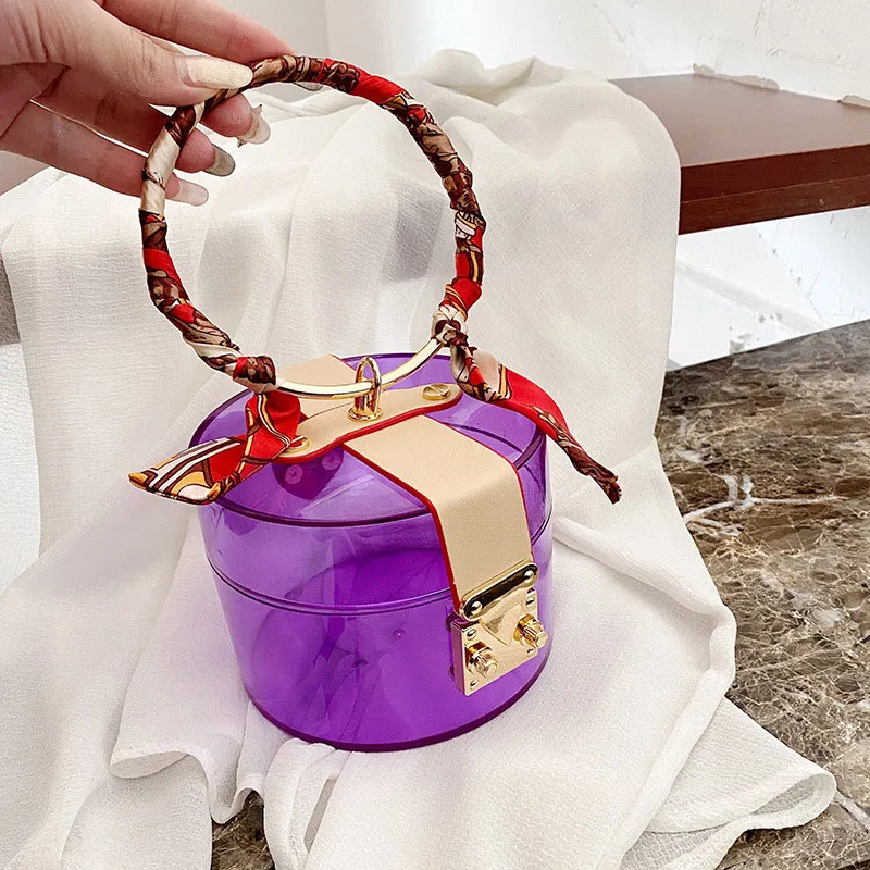 PU Clear Barrel Bag Crossbody Bags Transparent Shoulder Sling Clutch Bags Fluorescent Color Bucket Wallet Purse Summer New Style