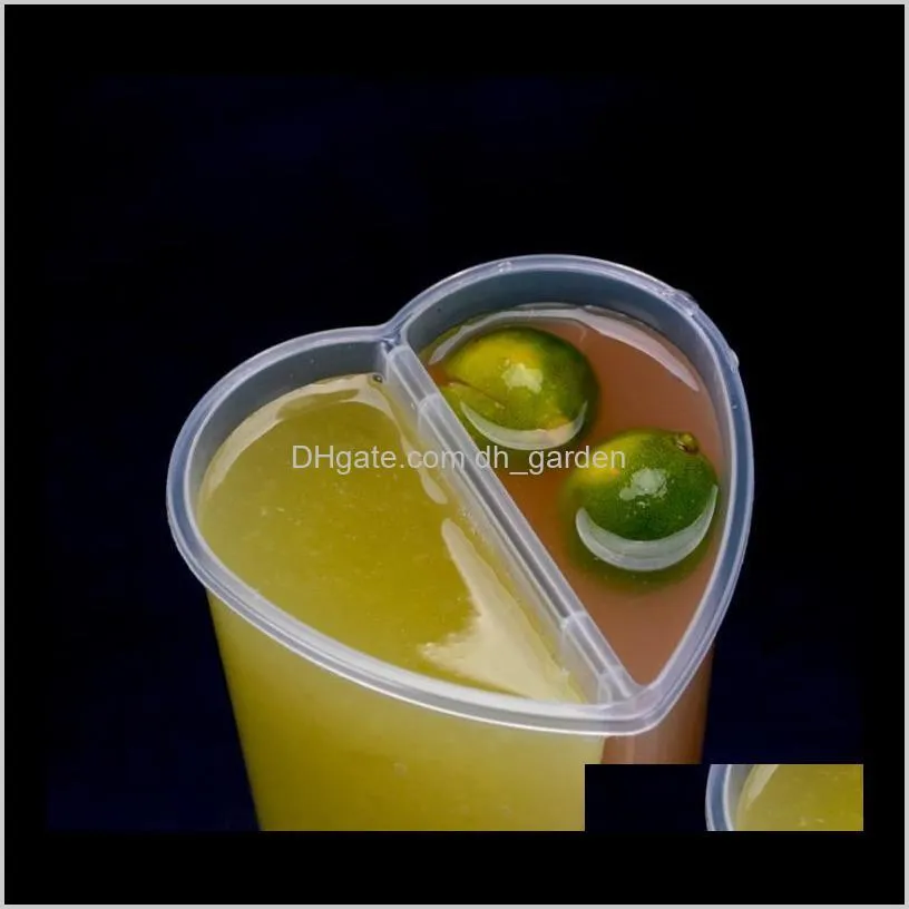 600ml heart shaped double share cup transparent plastic disposable cups with lids milk tea juice cups for lover couple sn1446