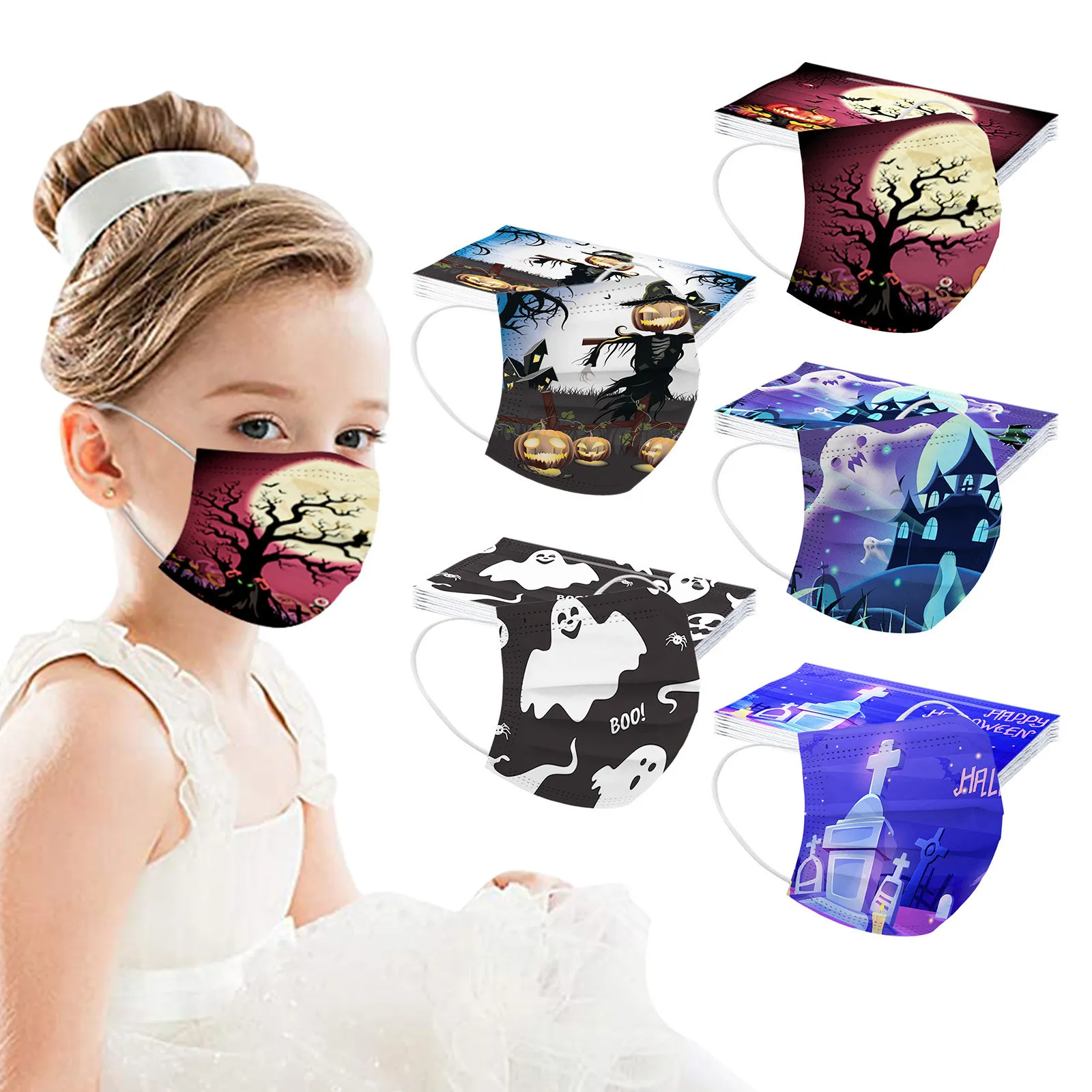 Halloween Designer Maska do twarzy Kolor Drukowanie Trójwarstwowe Jednorazowe Maski ochronne dla dzieci PM2.5