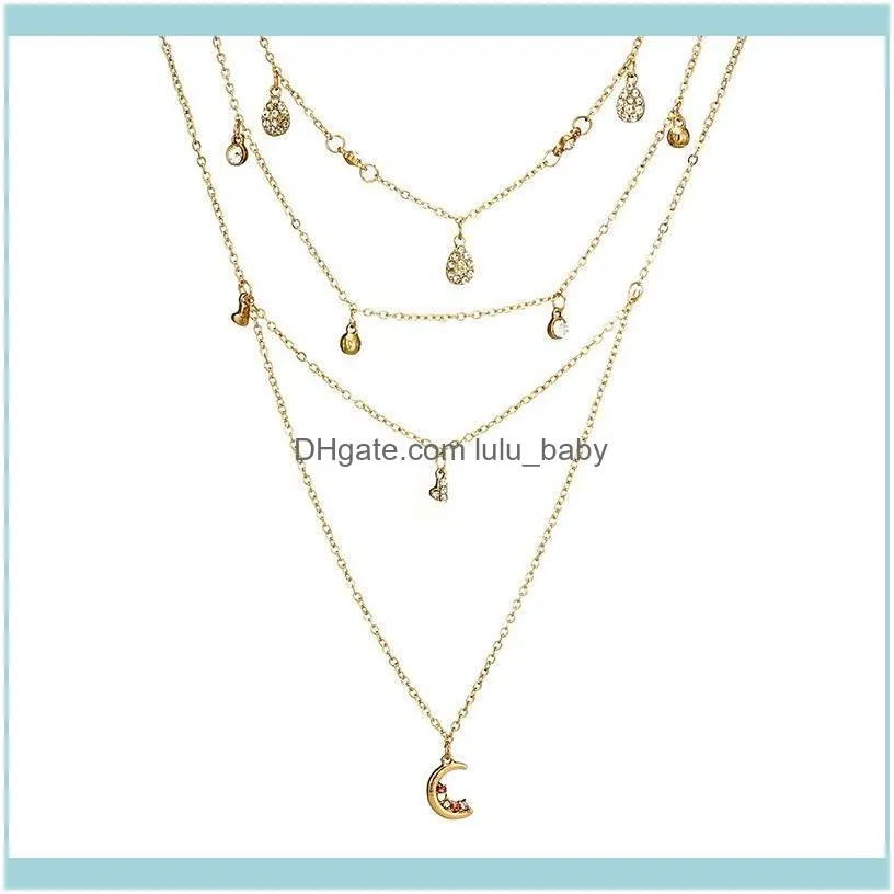 Chains Fashion Layered Necklace Women Choker Moon And Star Statement Gold Color Girl Jewelry Birthday Party