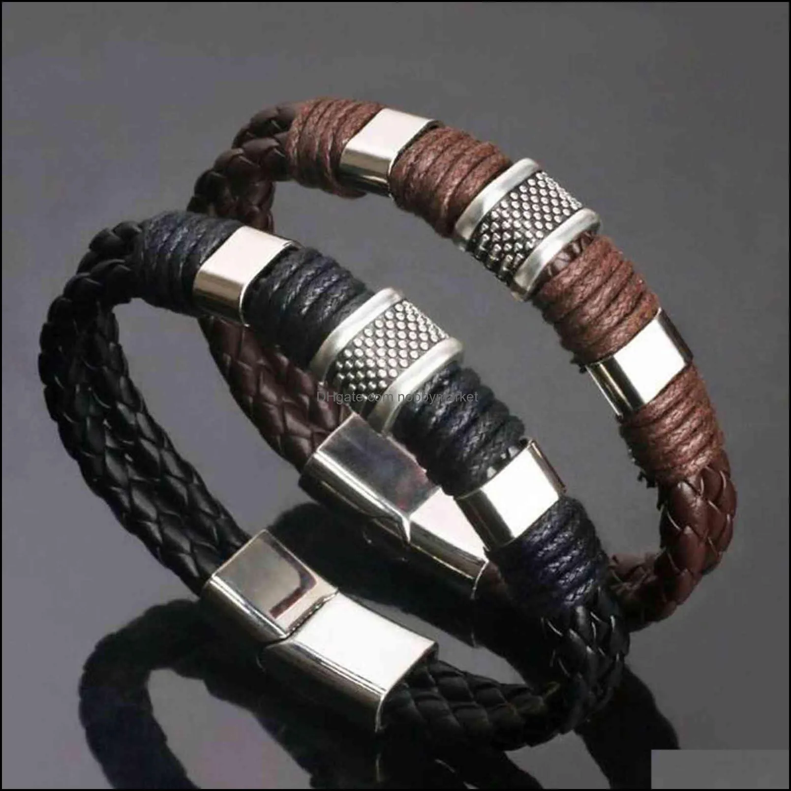 Men`s women`s bracelets, leather bracelets and steel woven buttons, retro style, Taijiquan, jewelry