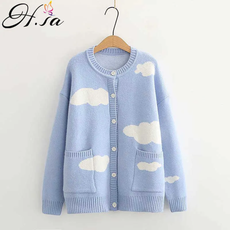 H.SA Kvinnor Vinter Kardigans Fall Koreansk Fashion Knitwear Tröja och Toppar Clouds Sweater Knit Coats Jersey Mujer Winter Tops 210716