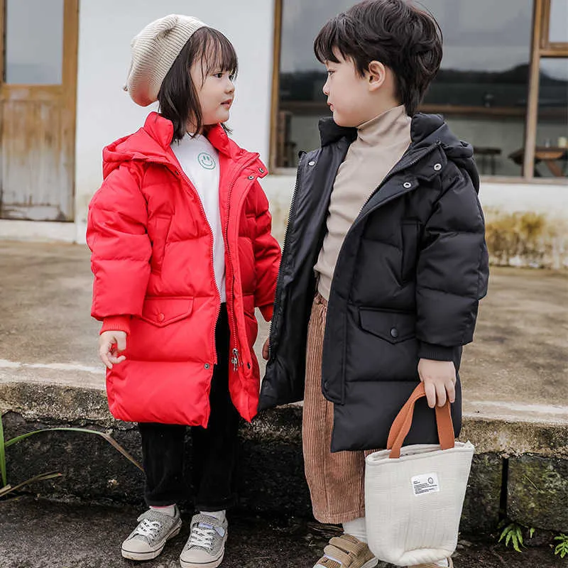 Giacca invernale stile coreano bambini ragazzi con cappuccio piumino d'anatra bianco Parka cappotti lunghi caldi per ragazze adolescenti cappotti per bambini 12 13 14 H0909