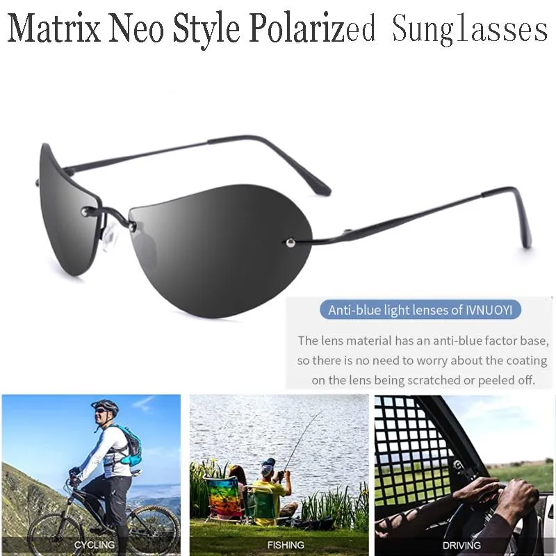 النظارات الشمسية التيتانيوم مصفوفة النيو الاستقطاب خفيفة بدون شفة الرجال العلامة التجارية تصميم ليلة القيادة uv 400 نظارات الشمس