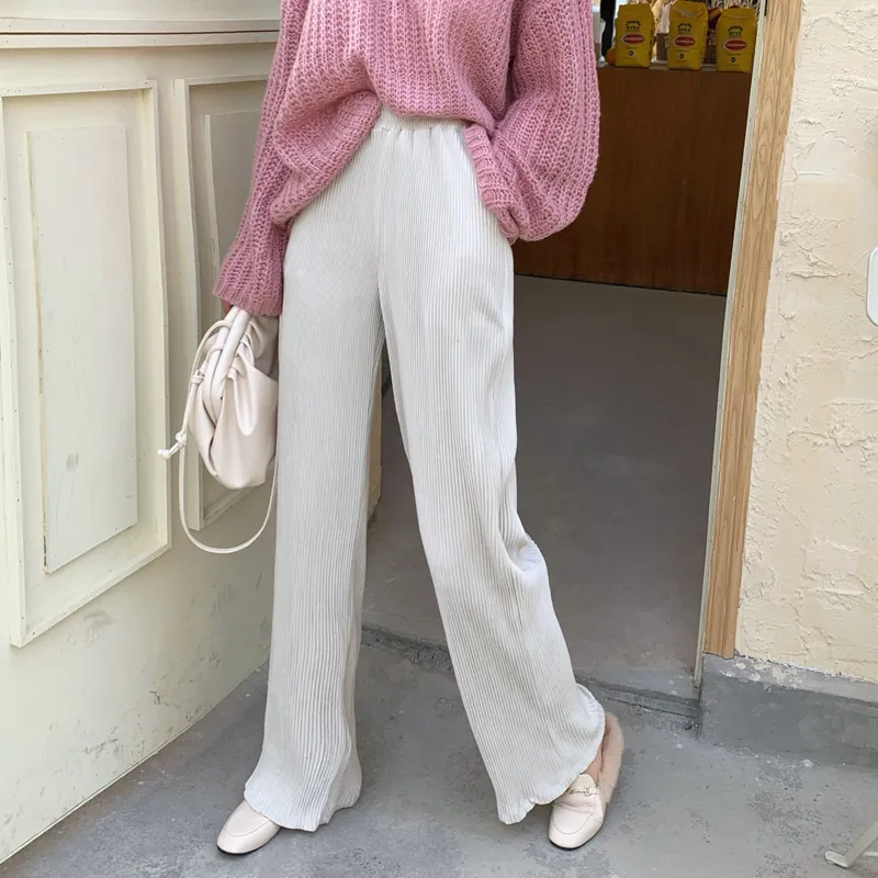 Ol stijl vintage fluwelen hoge taille brede been broek vrouwen elegante werk broek vrouwelijke losse casual pantalon femme 210421