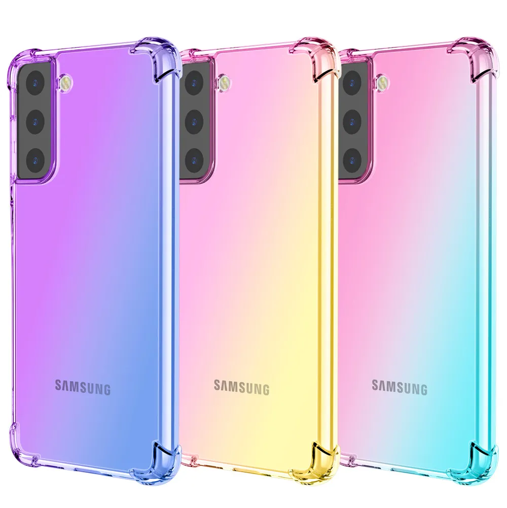 Samsung Galaxy S23 Ultra S22 S21 Plus S20 FE S10 충격 방지 전화 케이스가있는 명확한 그라디언트 케이스