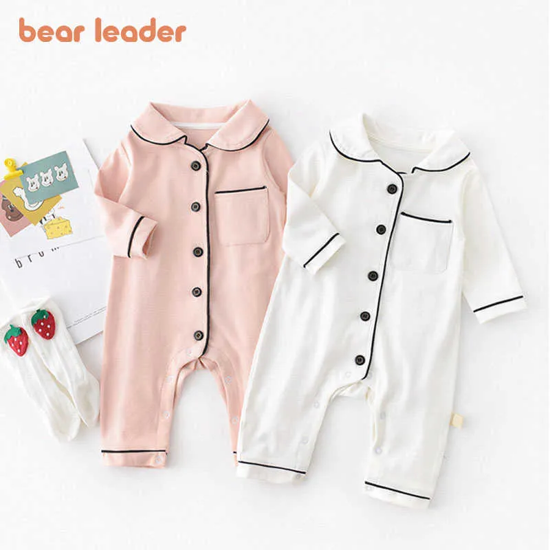 Bärenführer Kleinkind Mädchen Jungen Casual Strampler Mode Frühling Säuglingsmädchen Niedliche einfarbige Bodys Kleinkind Baby Homewear 210708