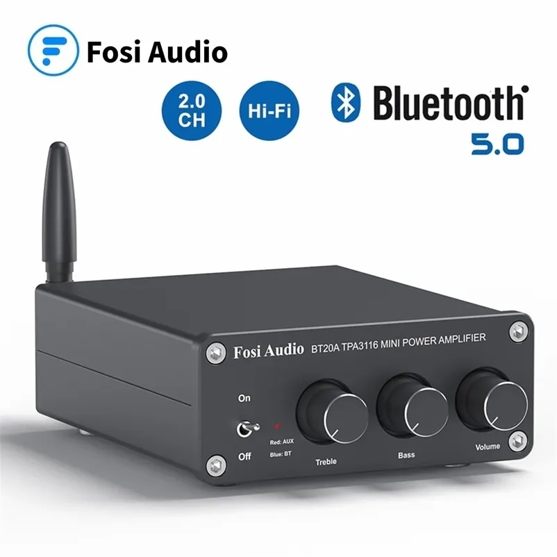 FOSI Audio BT20A Bluetooth TPA3116D2 Sound Power Amplifier 100 W Mini Hifi Stereo Class D AMP Bass Treble do głośników 211011