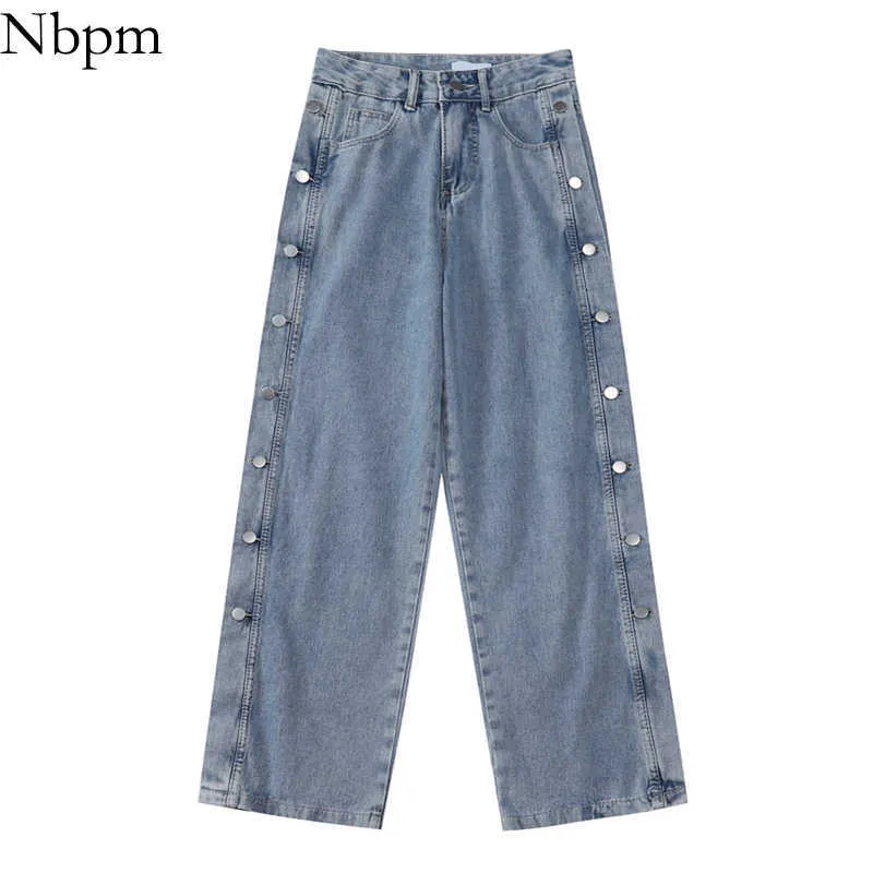 NBPM koreańska moda przycisk szeroki noga dżinsy kobieta wysoki talia baggy dżinsy streetwear dziewczyny spodnie drelichowe spodnie mujer 210529