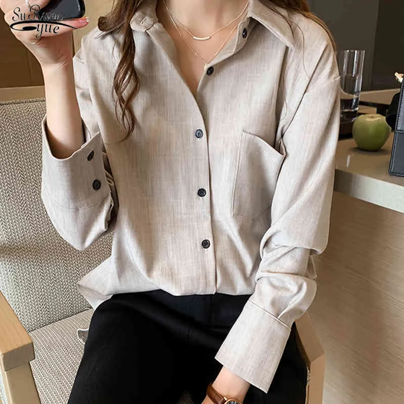 Koreańskie luźne solidne koszule damskie Casual Plus Size Cardigan Bluzka Kobiety Z Długim Rękawem Jesienne Damskie Odzież Blusas 11741 210508