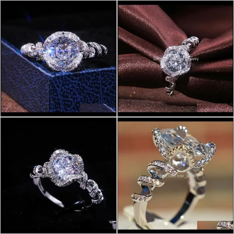 new arrival unique luxury jewelry 9825 sterling silver round cut white topaz cz diamond party women wedding bridal ring for lovers`