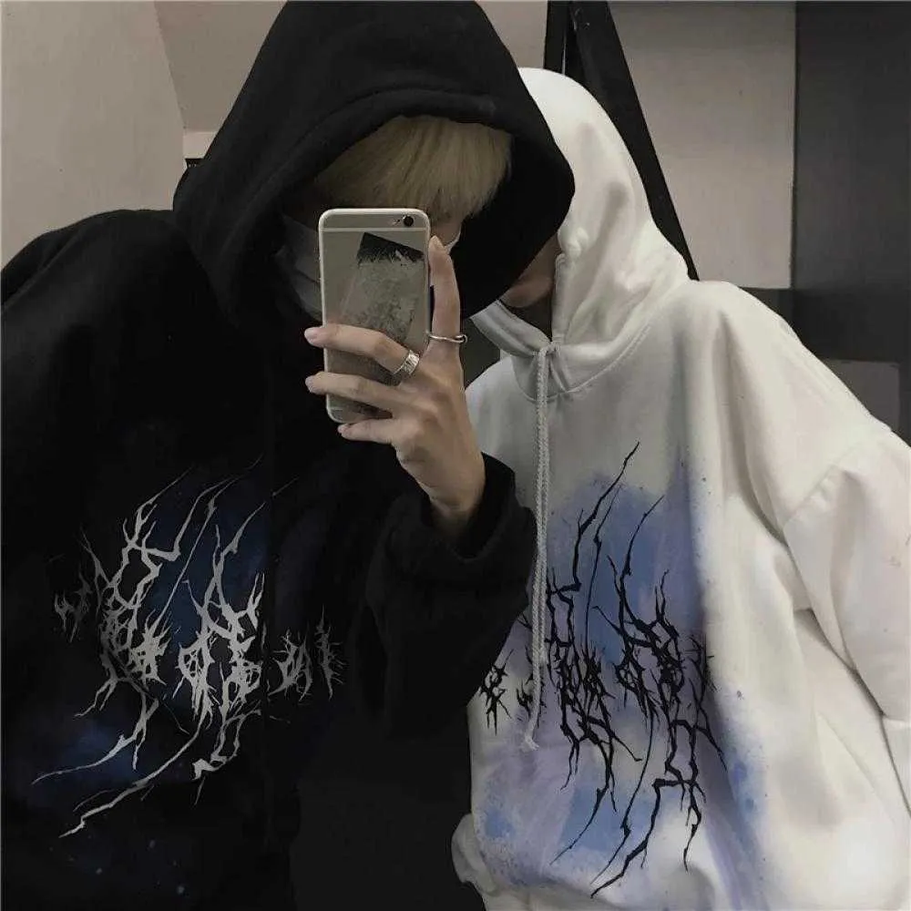 Par Män / Kvinnor Gothic Hoodies Sweatshirt Harajuku lösa toppar Punk Men Kläder Hip Hop Streetwear Winter Hooded Sweatshirt 210930