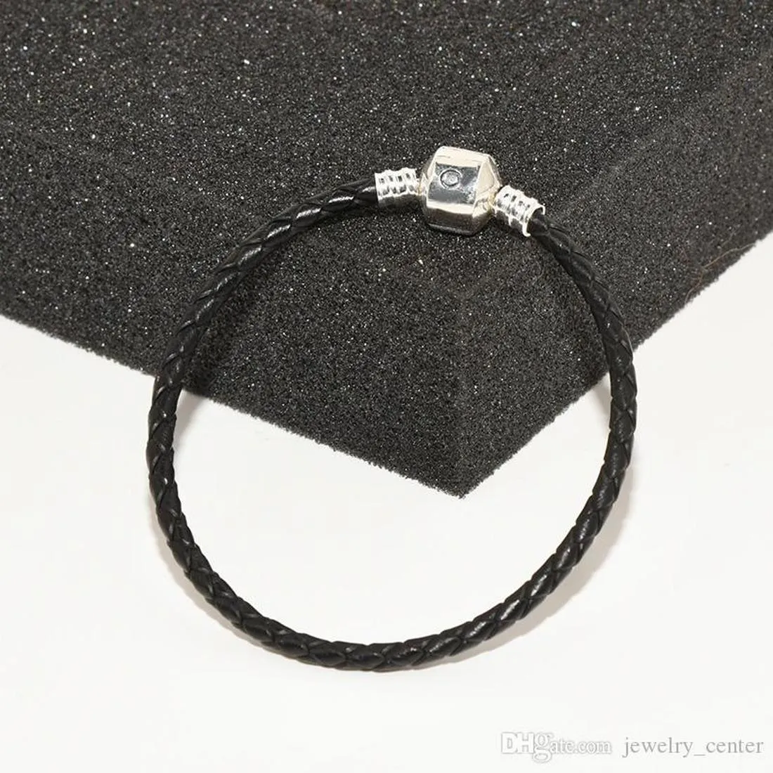 Bijoux de créateur Bracelet en argent 925 Charm Perle fit Pandora Chaîne à main en cuir noir Bracelets coulissants Perles Charmes de style européen Perlé Murano