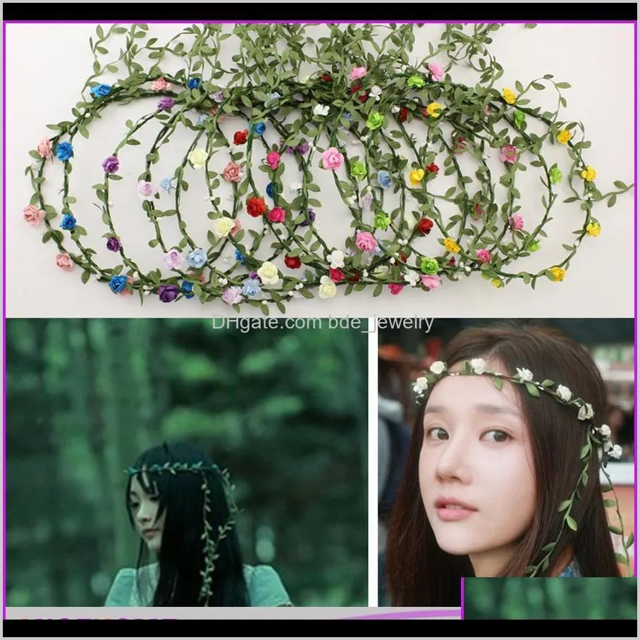 Opaski na głowę biżuteria biżuteria kolorowa panna młoda Czech Flower Festival Wedding Floral Garland Band Hair Aessories for Women Gi