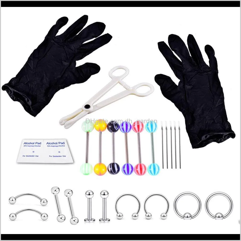 Autre livraison de drop 2021 Kit complet de gros 16pcs aiguilles pour oreilles Terbe du ventre outils Piercing Jewelry K96WX