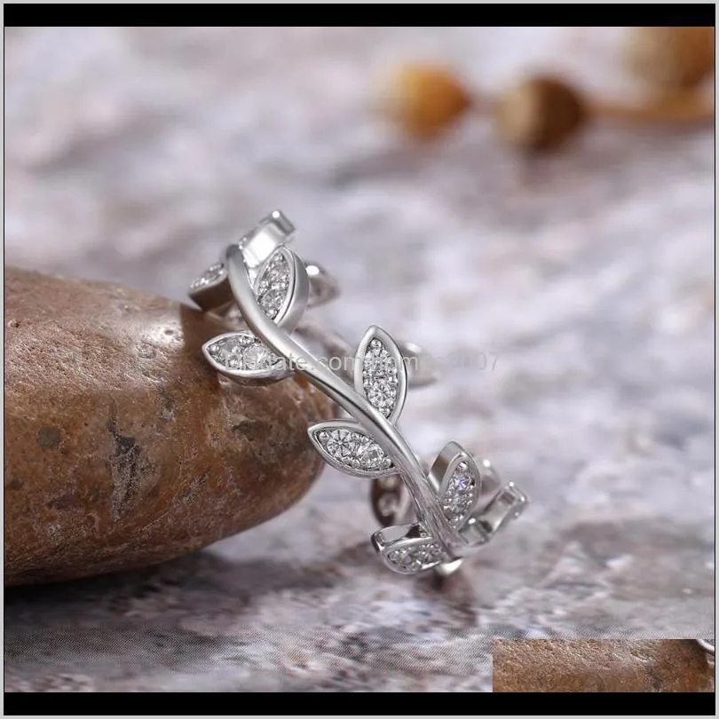 romantic leaf crystal wedding rings for women rose gold charm shiny zircon branch fashion bridal luxury jewelry