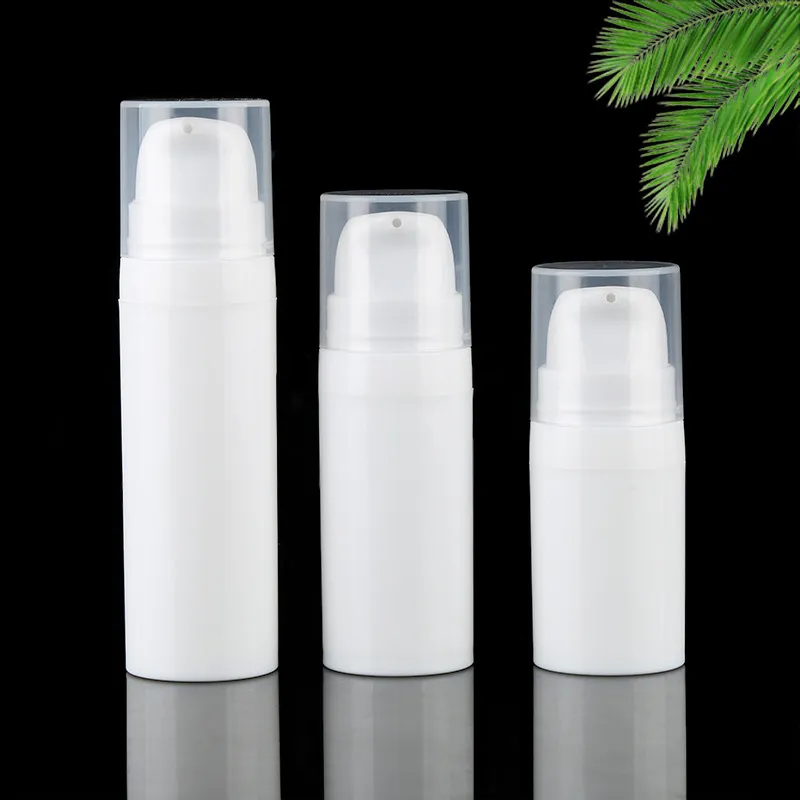 10ml 15ml vit luftlös flask lotion pump mini prov och testflaskor vakuumbehållare kosmetisk förpackning