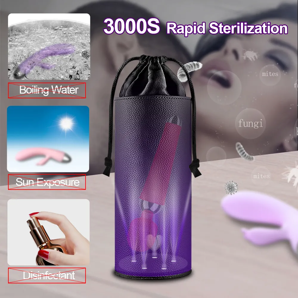 2021 Sac de rangement Stérilisateur de 99% UV pour vibrateur Dildo Clitoris Stimulateur adulte Jouets sexuels Scellable PU Big Space Soft Boxaffectrice Dire