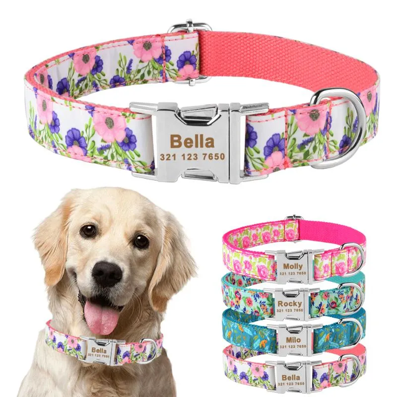 Colliers pour chiens laisses petit moyen grand collier personnalisé fleur personnalisé gravé nom étiquette d'identification