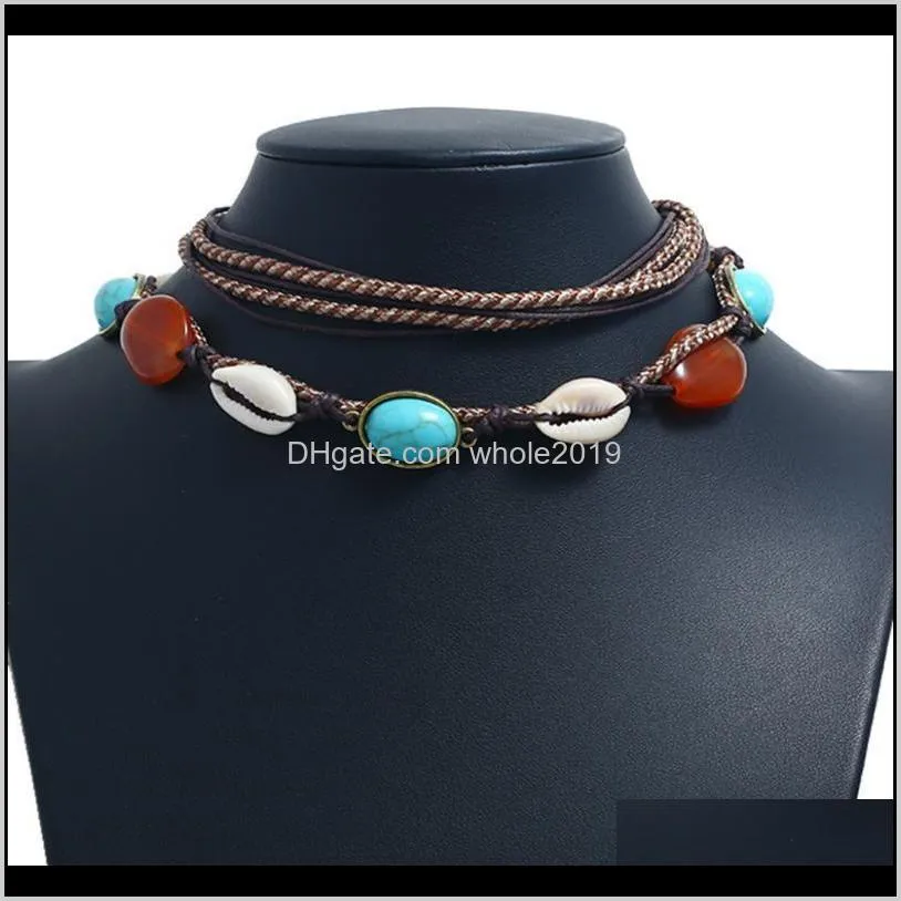 stylish necklace bohemian choker retro jewelry natural necklace freshwater shell leather rope necklaces ladies jewelry torque1